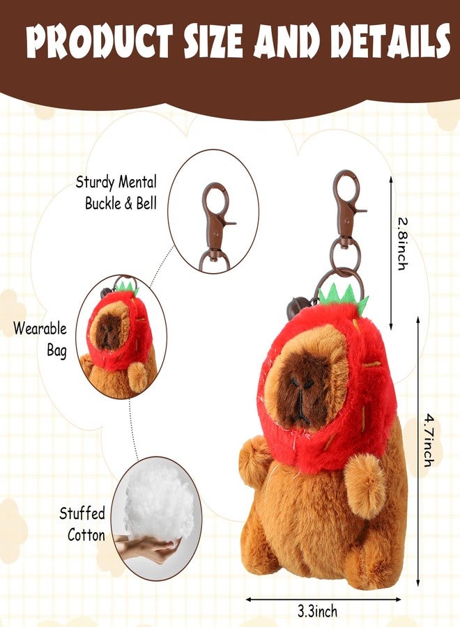 ROBOHOOK Cute Keychain 3Pcs Capybara Keychain Cute Plush Capybara Peluche for Party Backpack Birthday Gifts (Turtle Bag Strawberry Hat Snot Style) - Image 2